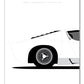 Hand drawn poster of a white 1968 Lamborghini Miura SV on a white background. 