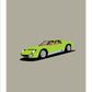 Hand drawn poster of a lime 1971 Lamborghini Miura SV on a cool grey background. 