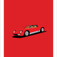 Hand drawn poster of a red 1971 Lamborghini Miura SV on a red background. 