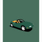 Hand drawn poster of a green 1989 Mazda MX-5 NA on a green background. 