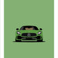 Hand drawn poster of a green 2017 Mercedes-AMG GT R on a green background. 