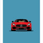 Hand drawn poster of a red 2017 Mercedes-AMG GT R on a cool blue background. 