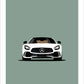 Hand drawn poster of a white 2017 Mercedes-AMG GT R on a cool green background. 