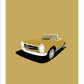 This is a hand drawn poster of a stunning gold 1962 Mercedes Benz 230 SL roadster on a gold background.