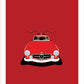 This is a hand drawn poster of a magnificent red 1954 Mercedes Benz 300 SL Gullwing sports car on a red background.  