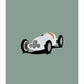 Hand drawn poster of a white 1937 Mercedes Benz W125 Silver Arrow racer on a cool green background. 