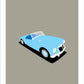 This is a hand drawn poster of a beautiful blue 1955 MGA Roadster on a grey background.  