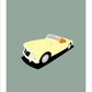 This is a hand drawn poster of a beautiful cream 1955 MGA Roadster on a green background.  