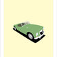 This is a hand drawn poster of a beautiful green 1955 MGA Roadster on a cream background.  