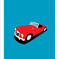 This is a hand drawn poster of a beautiful red 1955 MGA Roadster on a blue background.  