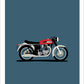 Beautiful hand drawn print of a red 1968 Norton 650 SS Dominator on a grey blue background.