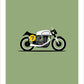 Beautiful hand drawn print of a white 1962 Norton Manx with a racing number 7 on a light green background.