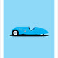 Beautiful hand drawn print of a blue PEUGEOT 402  LÉGÈRE DARL’MAT Roadster on a light blue background.