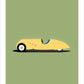 Beautiful hand drawn print of a classy yellow PEUGEOT 402  LÉGÈRE DARL’MAT Roadster on a soft green background.