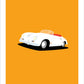 Beautiful hand drawn print of a white 1954 Porsche 356 Speedster on a mandarin background.