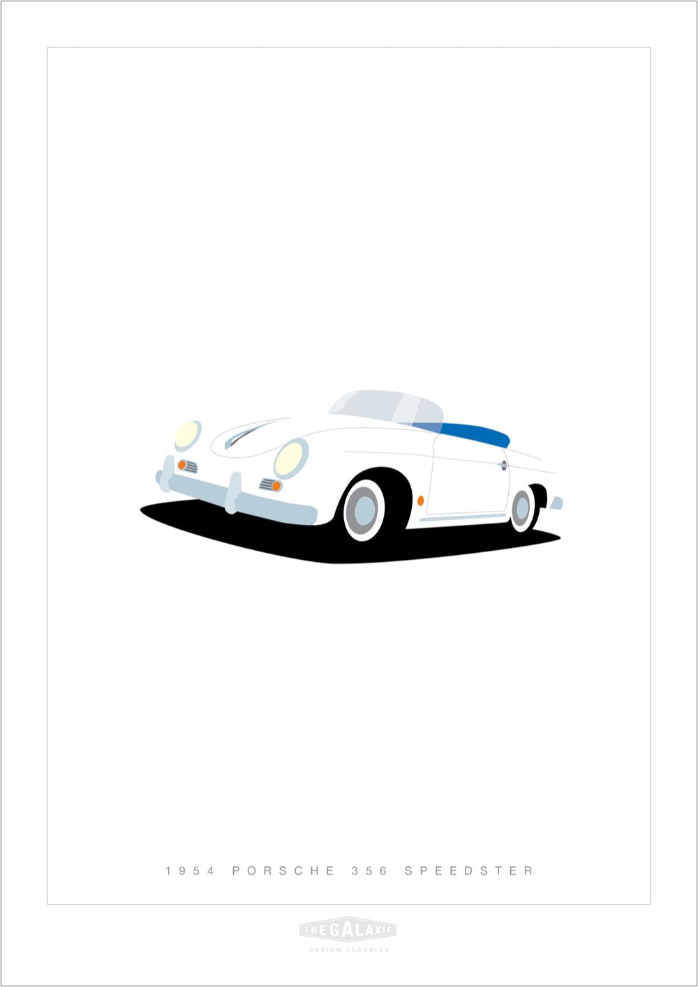 Beautiful hand drawn print of a white 1954 Porsche 356 Speedster on a white background.