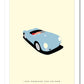 Classic hand drawn print of a grey blue 1955 Porsche 550 Spyder on a cream background.