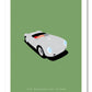 Classic hand drawn print of a silver 1955 Porsche 550 Spyder on a green background.