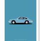 Classic hand drawn print of a blue 1963 Porsche 911 on a blue background.