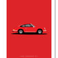 Classic hand drawn print of a red 1963 Porsche 911 on a red background.