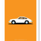 Classic hand drawn print of a white 1963 Porsche 911 on an orange background.