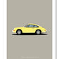 Classic hand drawn print of a yellow 1963 Porsche 911 on a light grey background.