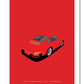 Stylish hand drawn print of a red 1975 Porsche 911 Carrera on a red background.