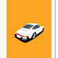 Stylish hand drawn print of a white 1975 Porsche 911 Carrera on an orange background.