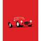 A beautiful hand drawn print of a classic red 1966 Shelby Cobra Roadster on a red background.