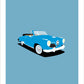 A beautiful hand drawn print of a classic blue 1951 Studebaker Champion convertible on a blue background.