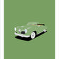 A beautiful hand drawn print of a classic green 1951 Studebaker Champion convertible on a green background.