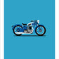 This hand drawn poster features a handsome blue 1939 Triumph Speed Twin on a blue background.
