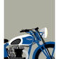 This hand drawn poster features a close up view of a handsome blue 1939 Triumph Speed Twin on a light grey background.