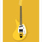 An original hand drawn print of a funky yellow 1968 Yamaha SG-3C guitar on a bright yellow background.